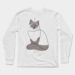 Persian Cat - Simple Minimalist Line Art Design Long Sleeve T-Shirt